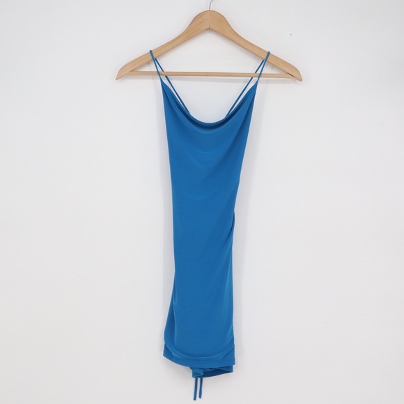Spring Haze Dresses & Skirts - Spring Haze Blue Cowl Neck Lace Up Back Bodycon Mini Dress Small